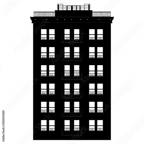 American apartment architecture illustration silhouette vector
