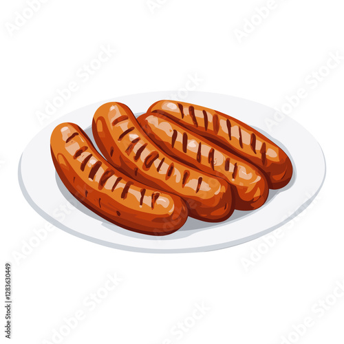 Grilled sausages in a plate white food delicious vector