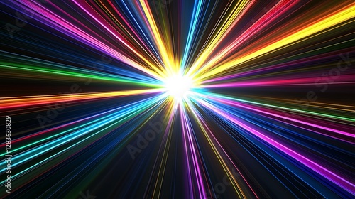 Abstract colorful radial burst radiating from central point