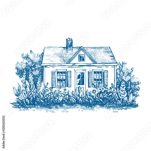 Vintage house flower garden illustration cottage drawing vector