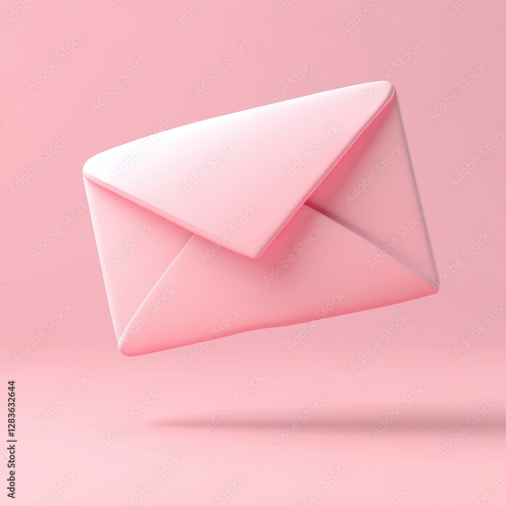 Pink envelope resting above a pink background is shown Pink envelope resting above a pink background is shown