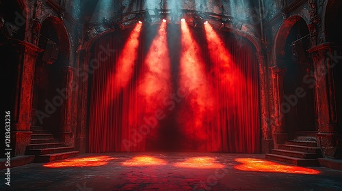 Red Stage Lights Illuminate Dark Theater Setting