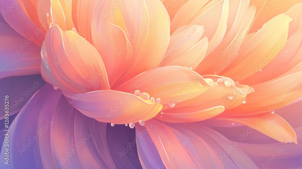 Radiant floral bloom in pastel hues with delicate water droplets Radiant floral bloom in pastel hues with delicate water droplets