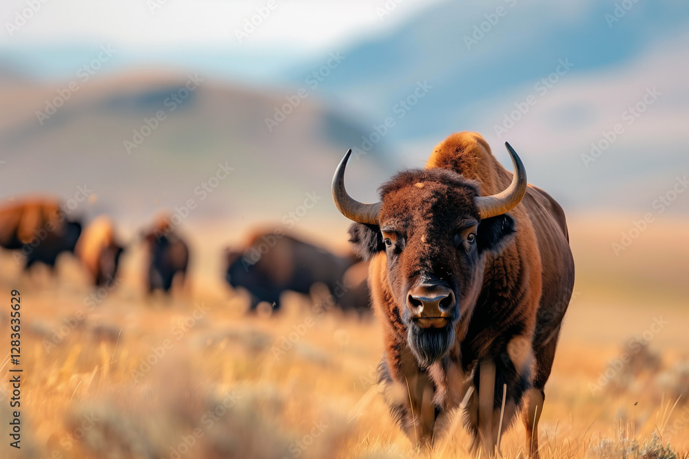 Herd of Bison in the grasslands Herd of Bison in the grasslands