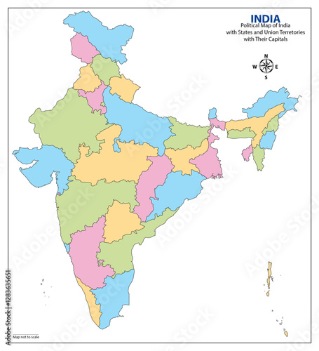 iIndia Political Map with States, Union Territories, and Capitals 