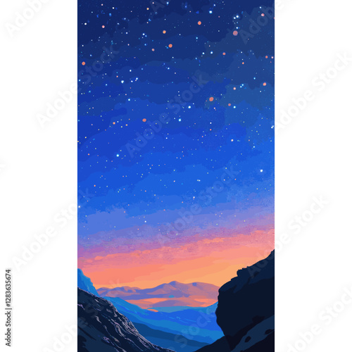 Galaxy star landscape mountains wallpaper vector