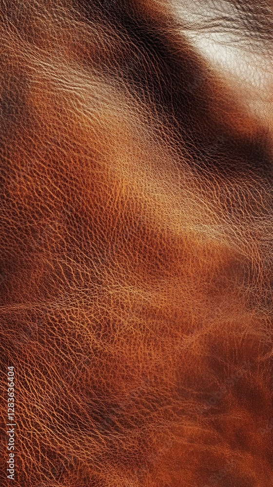 Fototapeta premium Textured Leather: A close-up view reveals the intricate texture of tanned leather, showcasing its natural grain, subtle variations in color, and the luxurious feel of the material.