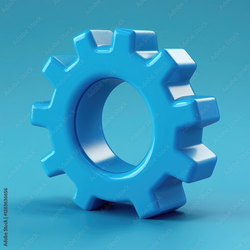A blue cogwheel gear is prominently displayed on a blue background A blue cogwheel gear is prominently displayed on a blue background