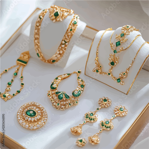 The fusion of gold and gemstones highlights the elegance of Emirati design.
