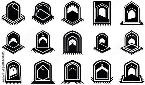 This image showcases various designs of Islamic prayer mats.
