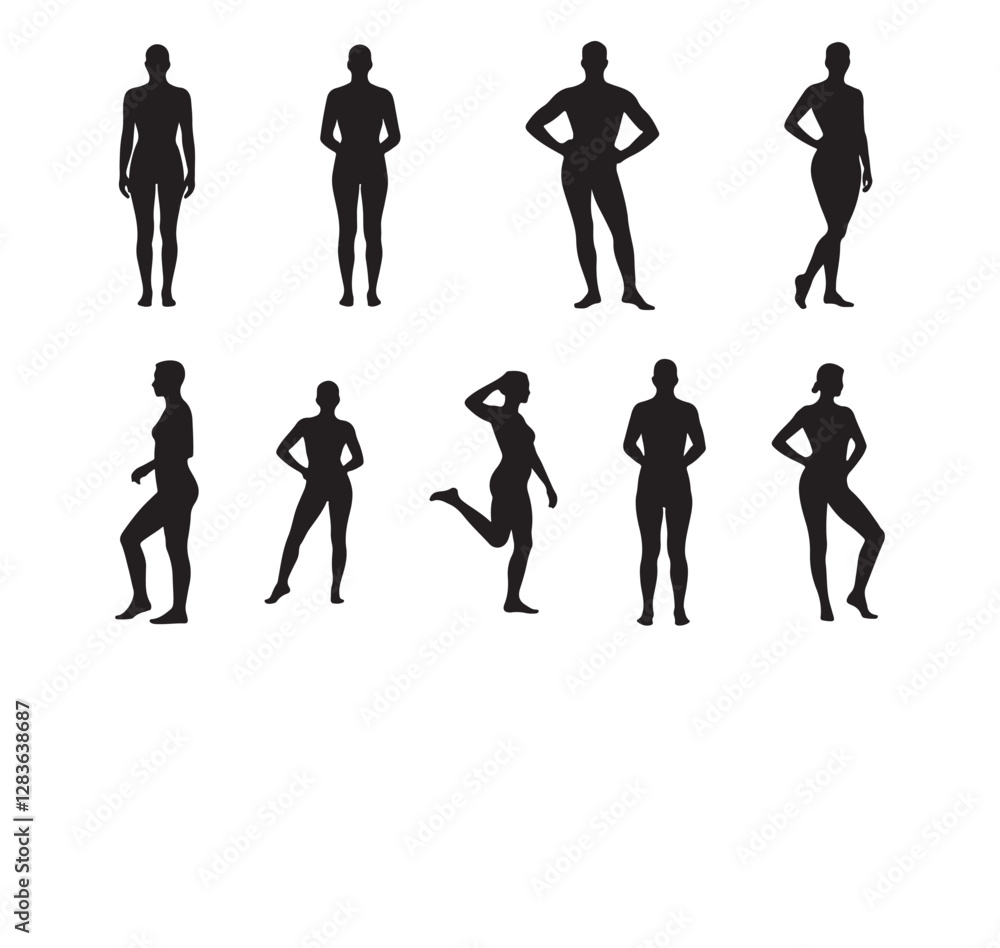 Female Silhouette Figures in Various Poses Female Silhouette Figures in Various Poses