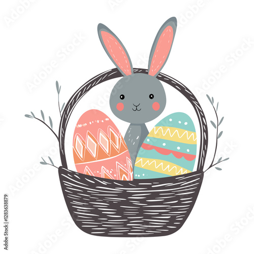Funky vector easter eggs basket colorful bunny vector