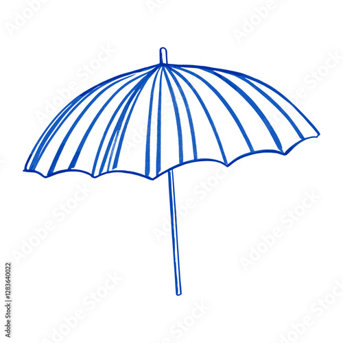 Beach umbrella hand-drawn blue line vector