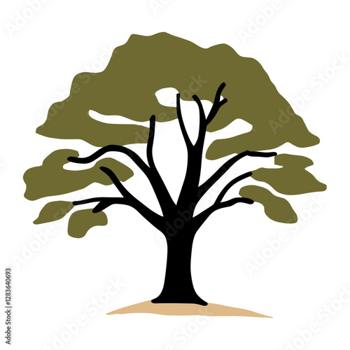 Big green bushy oak tree illustration silhouette vector