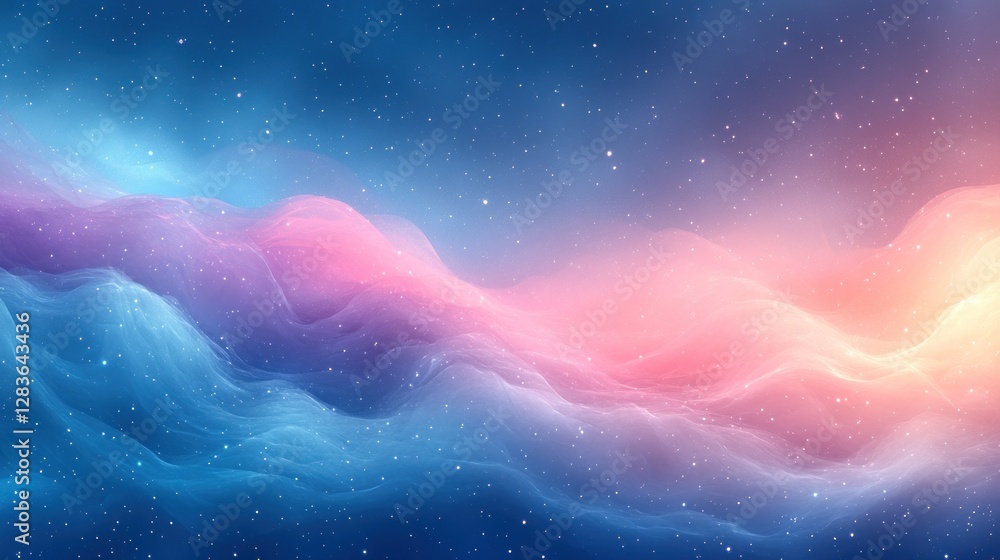 Fototapeta premium A Dreamy Celestial Landscape with Ethereal Clouds and Sparkling Stars, creating a surreal and otherworldly atmosphere