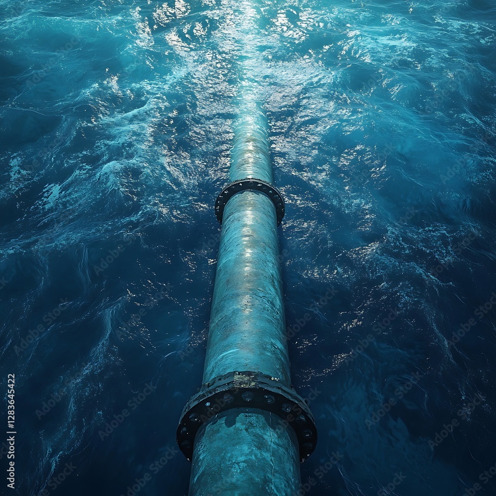 Aerial View of Seabed Pipeline: Industrial Pipe Beneath the Sea Aerial View of Seabed Pipeline: Industrial Pipe Beneath the Sea