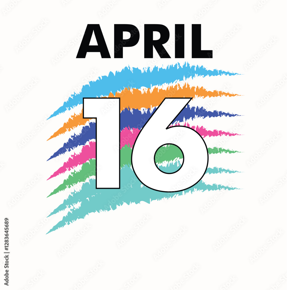 April 16 Vector Shape with white background of image and multicolor background of date. 16th day of april.
Daily date of calendar. April 16 Vector Shape with white background of image and multicolor background of date. 16th day of april.
Daily date of calendar.