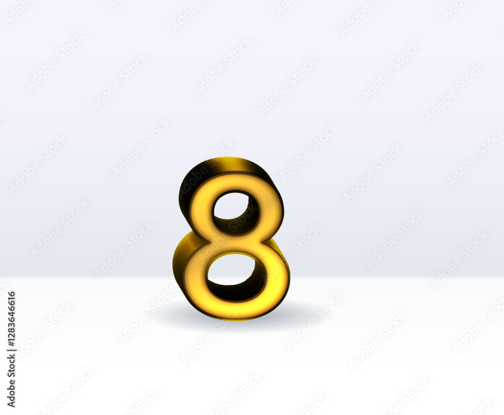 3D illustration of golden number 8 isolated on white background with shadow. 3D illustration of golden number 8 isolated on white background with shadow.