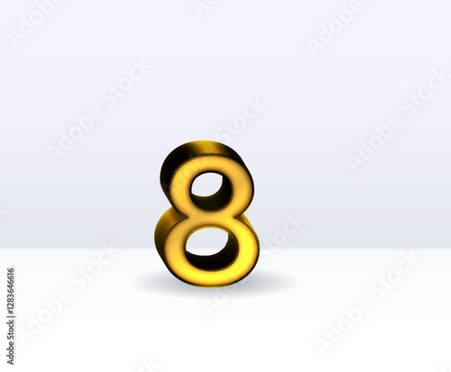 3D illustration of golden number 8 isolated on white background with shadow.