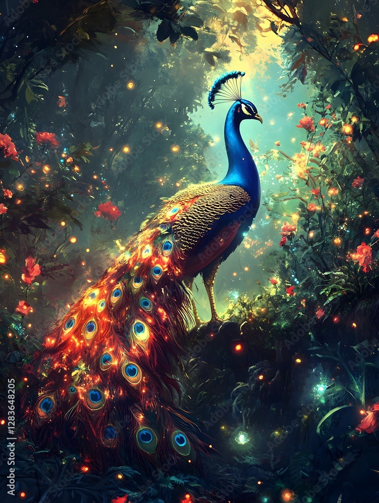 Fototapeta premium A_magical_peacock_with_glowing_feathers