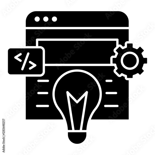 Lightbulb with gear, icon of coding idea