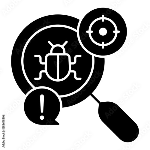 Virus under magnifying glass, debugging icon