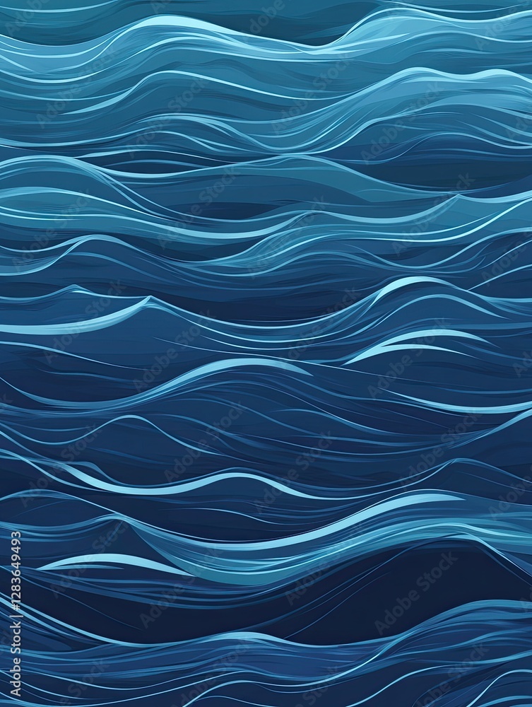 Fototapeta premium Ocean Waves: Captivating the mesmerizing rhythm of the ocean, this abstract image depicts flowing waves in shades of blue. The image evokes a sense of serenity and the raw power of nature. 