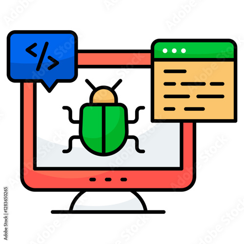 Conceptual flat design icon of computer bug