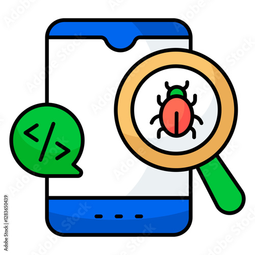 Virus under magnifying glass, debugging icon