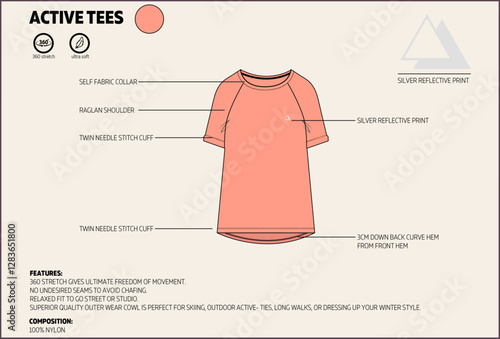 Women Raglan Sleeve with Curve Hem Crew Neck T-shirt  Technical Tech Pack.