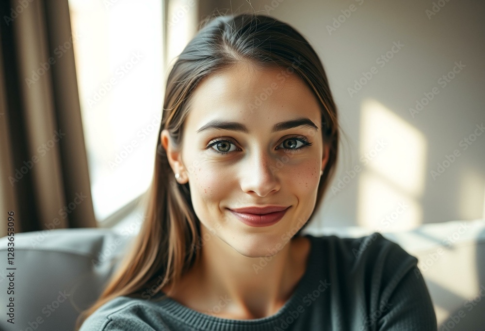 Freckled female portrait in natural light Freckled female portrait in natural light