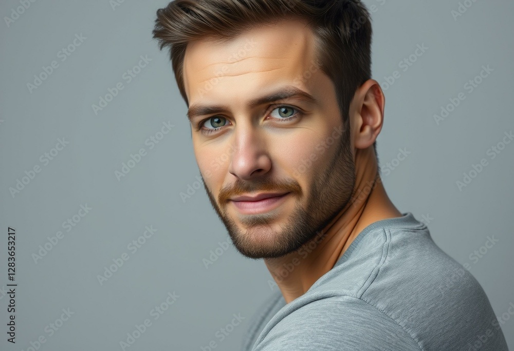 Obraz premium Photorealistic portrait of a man with thoughtful expression
