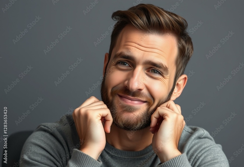 Photorealistic portrait of a man with thoughtful expression Photorealistic portrait of a man with thoughtful expression