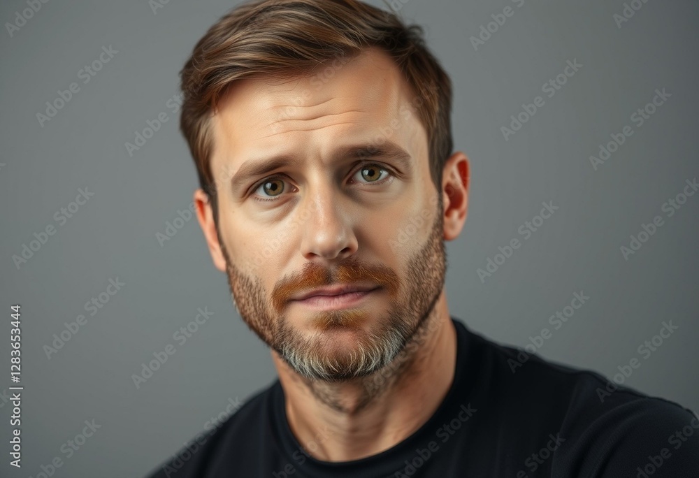 Obraz premium Photorealistic portrait of a man with thoughtful stubble look
