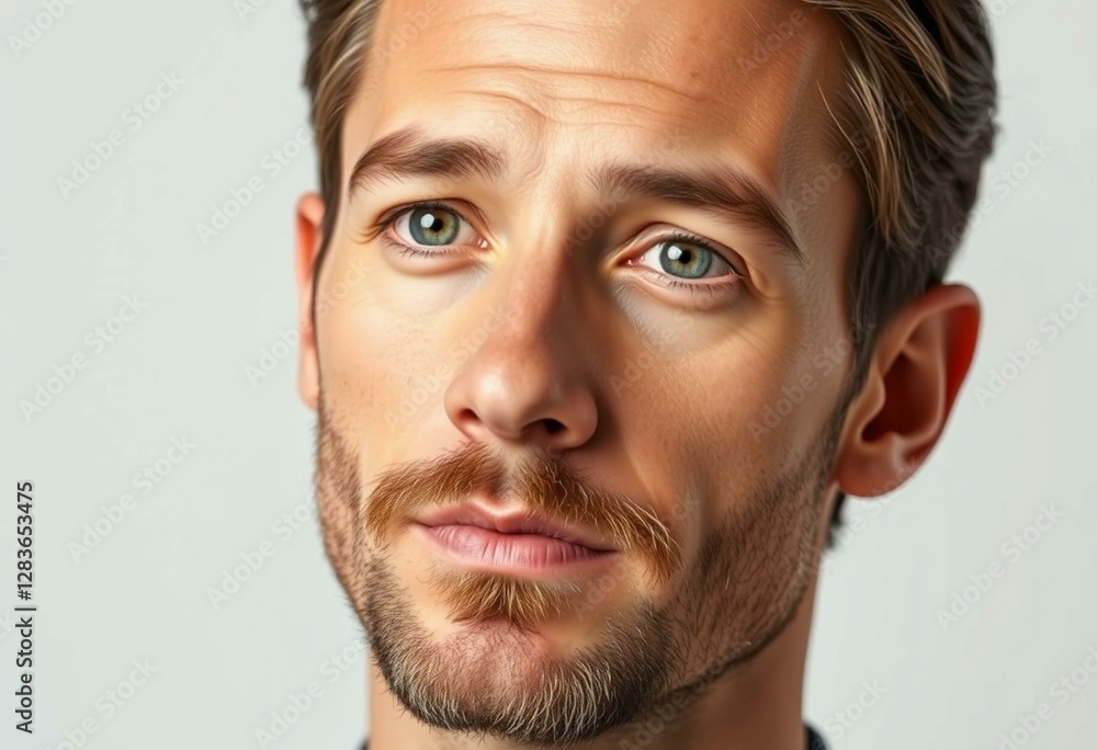 Fototapeta premium Photorealistic portrait of a man with thoughtful stubble