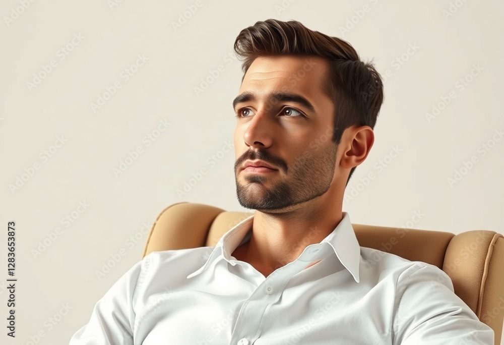 Obraz premium Photorealistic portrait of a man with a thoughtful expression