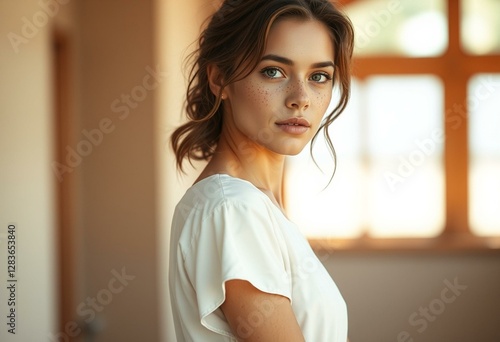 Photorealistic portrait of a female with freckled face in natural light Free Download Photorealistic portrait of a female with freckled face in natural light - GFXLoad
