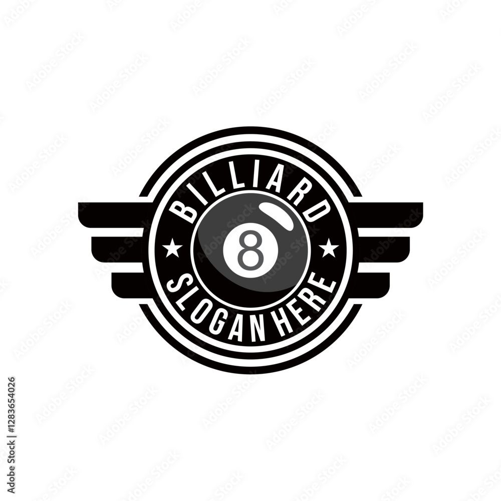 Fototapeta premium Billiards logo minimalist design black ball symbol illustration template