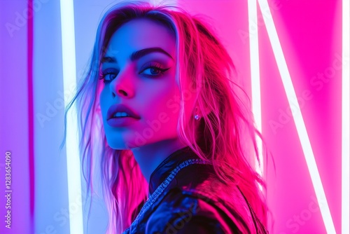 Radiant Glow: Stunning Woman in Neon Lights