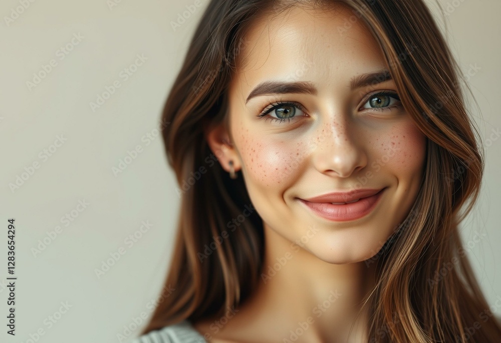 Freckled female portrait in natural light Freckled female portrait in natural light