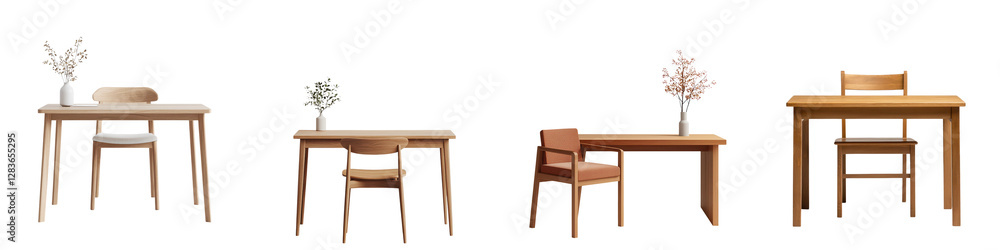 Minimalist wooden table and chairs in a modern clean and elegant home or office interior design Simple functional and stylish furniture arrangement for a calm Minimalist wooden table and chairs in a modern clean and elegant home or office interior design Simple functional and stylish furniture arrangement for a calm