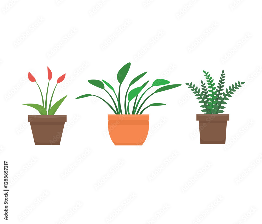 Fototapeta premium Potted plants foliage decoration interior stock illustration