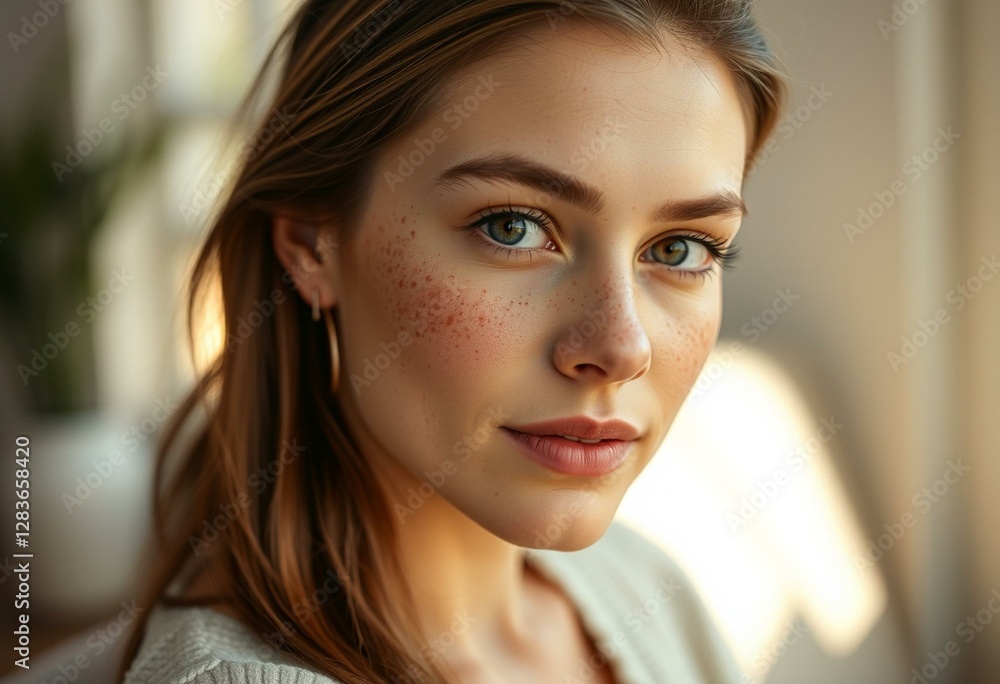 Fototapeta premium Freckled female portrait in natural light