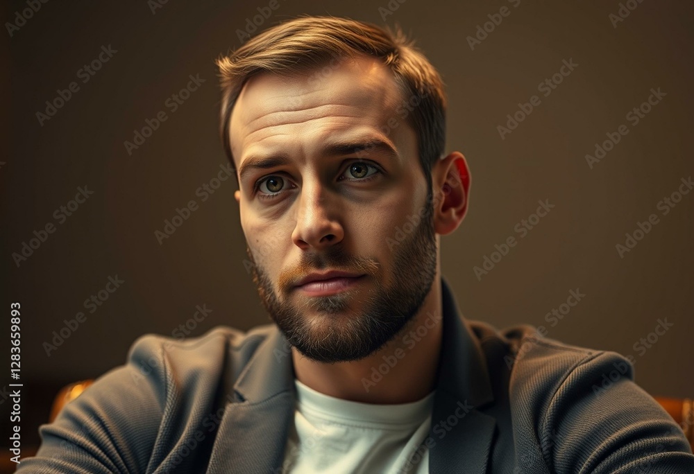 Obraz premium Photorealistic portrait of a thoughtful man