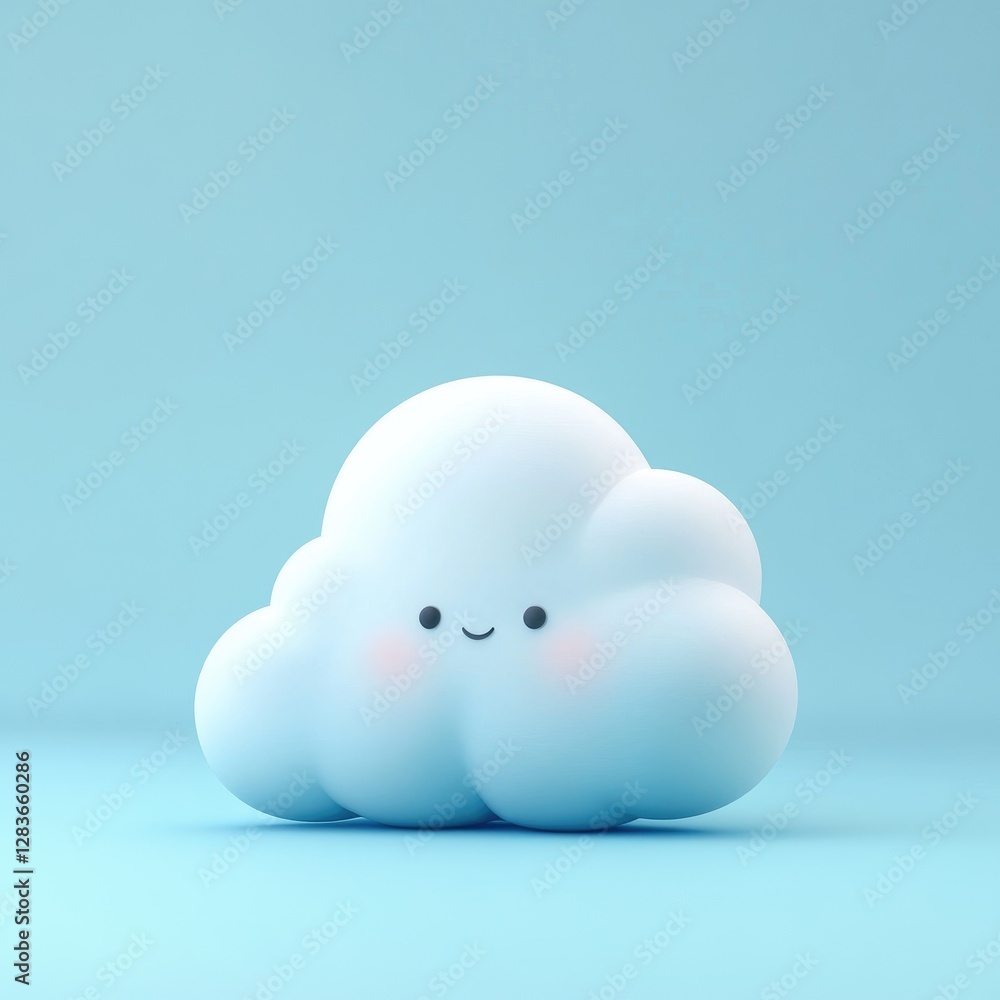 A cute cartoon cloud is smiling against a blue background A cute cartoon cloud is smiling against a blue background