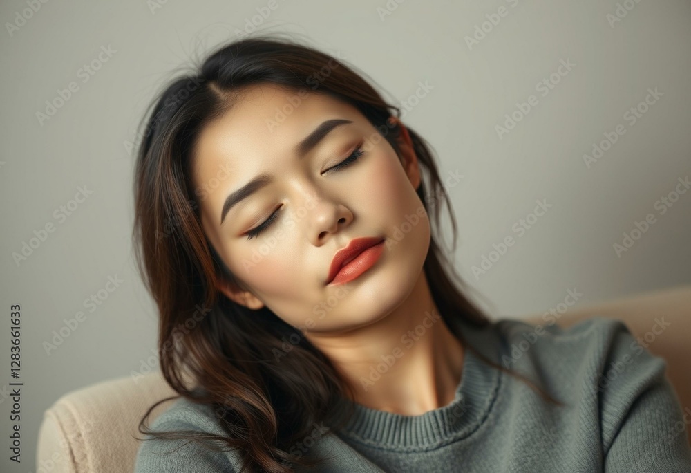 Serene female portrait with eyes closed Serene female portrait with eyes closed