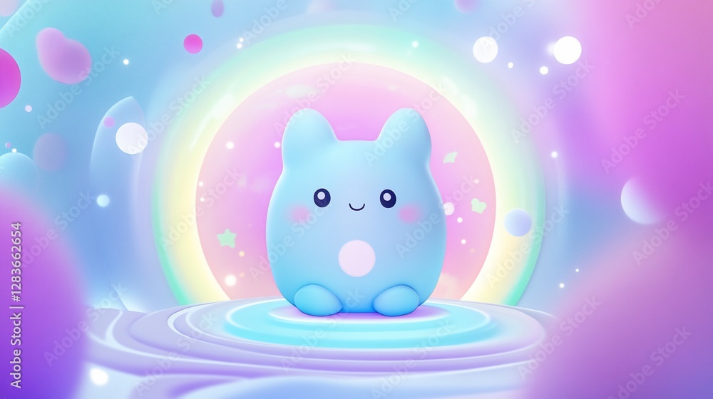 Cute pastel blue cartoon frog in a dreamy, colorful, magical background. Cute pastel blue cartoon frog in a dreamy, colorful, magical background.