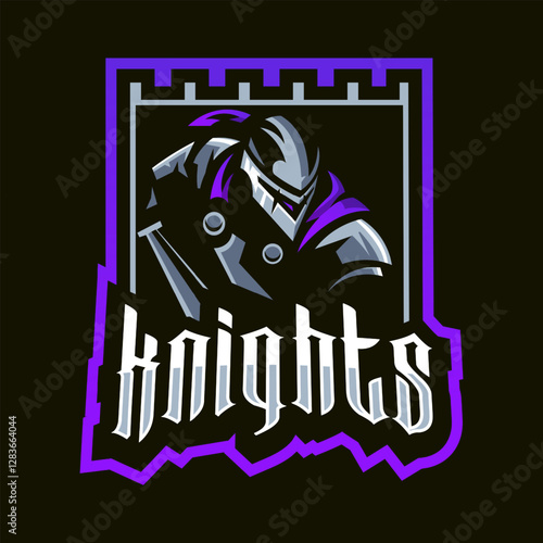 Knight holding sword in castle logo design for team sports
