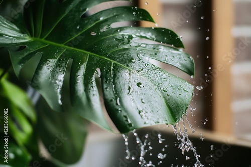 Wallpaper Mural Water splashing on a large leaf of a tropical plant. Torontodigital.ca