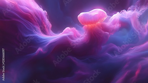Glowing Jellyfish in a Purple Cosmic Nebula
